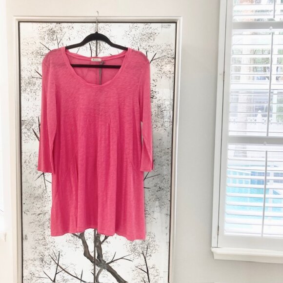 NWT $80 Mod O Doc Womens Small Pink Slub Jersey 3/4 Sleeve Tunic Flowy Tee Top - Picture 1 of 13